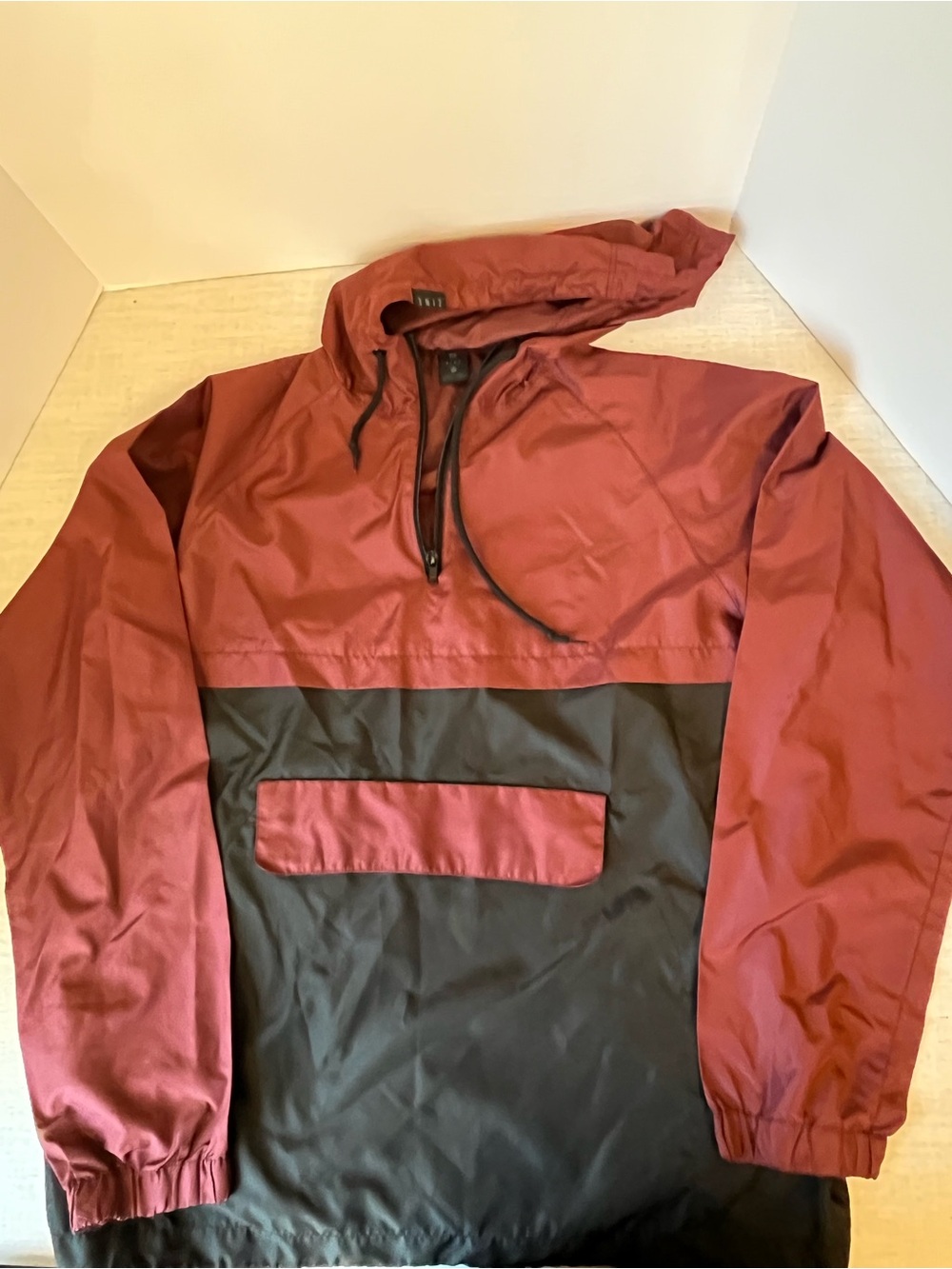 Zine Clothing Two-Tone Hooded Windbreaker - Burgundy and Black